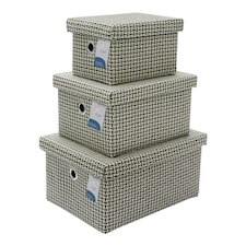 JVL Silva Rectangular Fabric Storage Baskets with Lids, Set of 3, Grey Grey