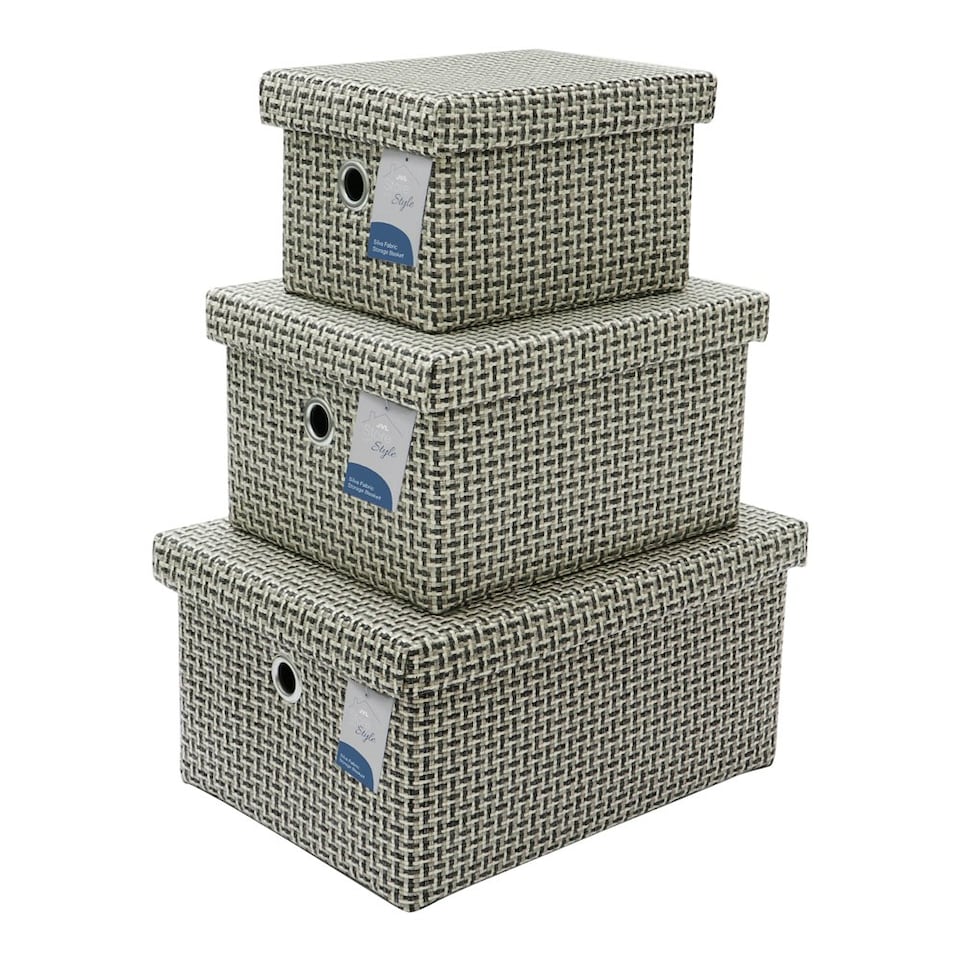image 1 of JVL Silva Rectangular Fabric Storage Baskets with Lids, Set of 3, Grey Grey