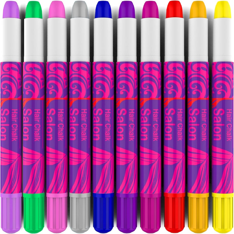 image 1 of Desire Deluxe Hair Chalk Gift for Girls - 10 Temporary Non-Toxic Easy Washable Hair Dye Colourful, Metallic, Glitter Pens - Great Games Birthday Girls
