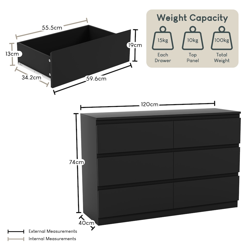 image 1 of Vida Designs Denver 6 Drawer Chest of Drawers Bedroom Storage, Black