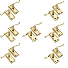 Golden Grace 7 Pairs Georgian Design Lever Latch Door Handle in Polished Brass Finish - 107mm x 48mm Gold