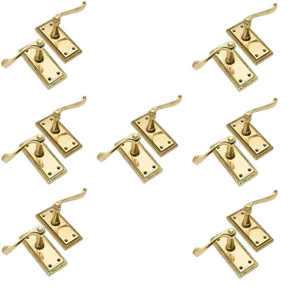 image 1 of Golden Grace 7 Pairs Georgian Design Lever Latch Door Handle in Polished Brass Finish - 107mm x 48mm Gold