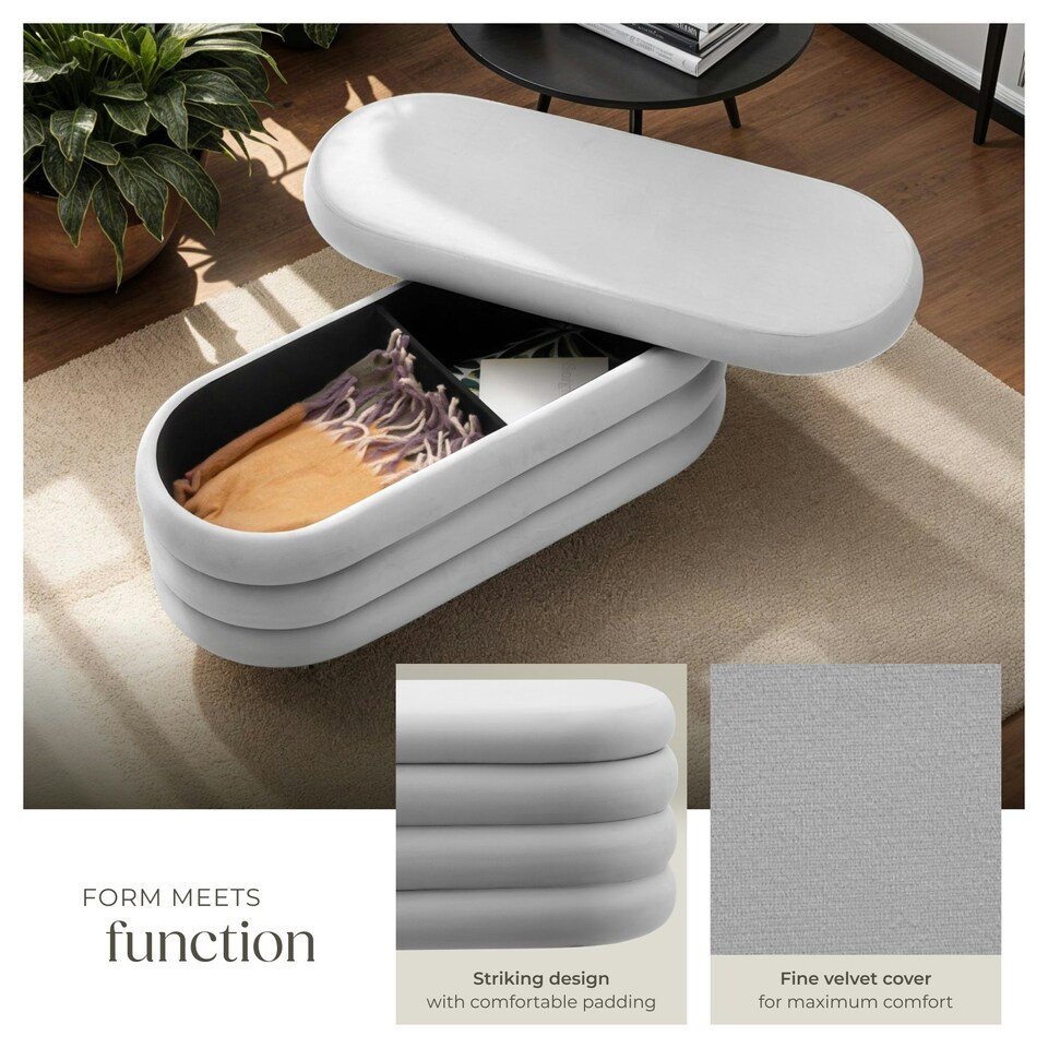 image 1 of Bench Altu - with velvet or boucle cover, padded, hallway storage Grey