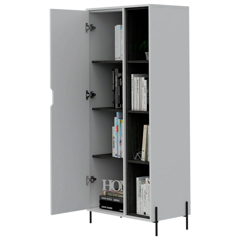 image 1 of Core Products Dallas Bookcase Display Unit - White & Carbon Grey Oak Effect, H160.0cm x W68.6cm x D42.3cm White