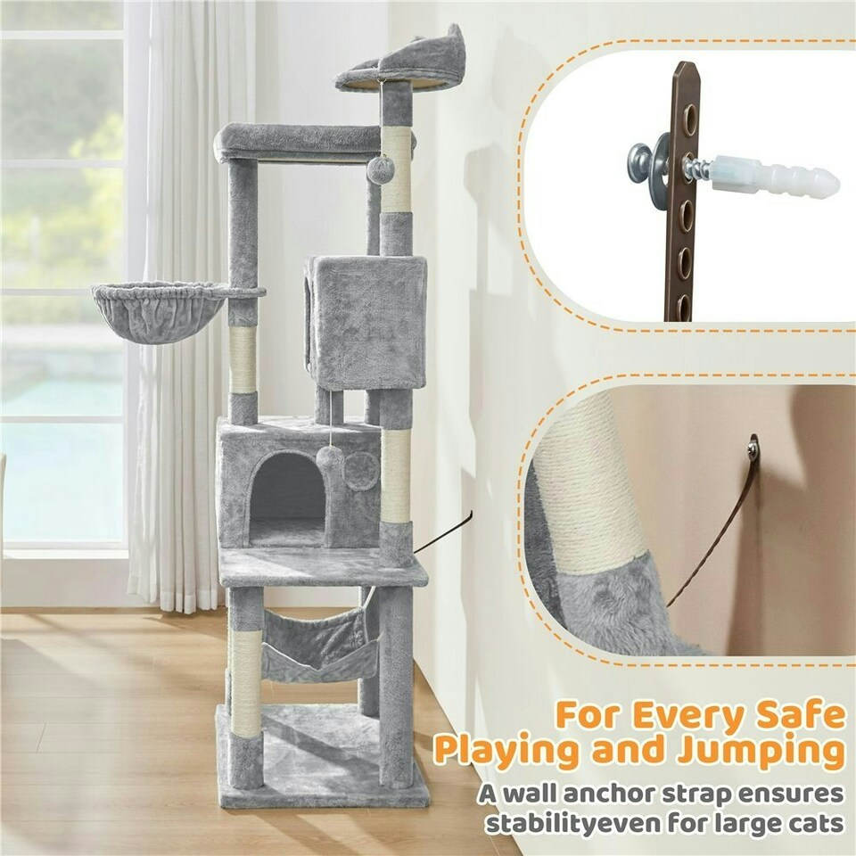 image 1 of Yaheetech 185 cm Tall Large Plush Cat Tower Light Grey