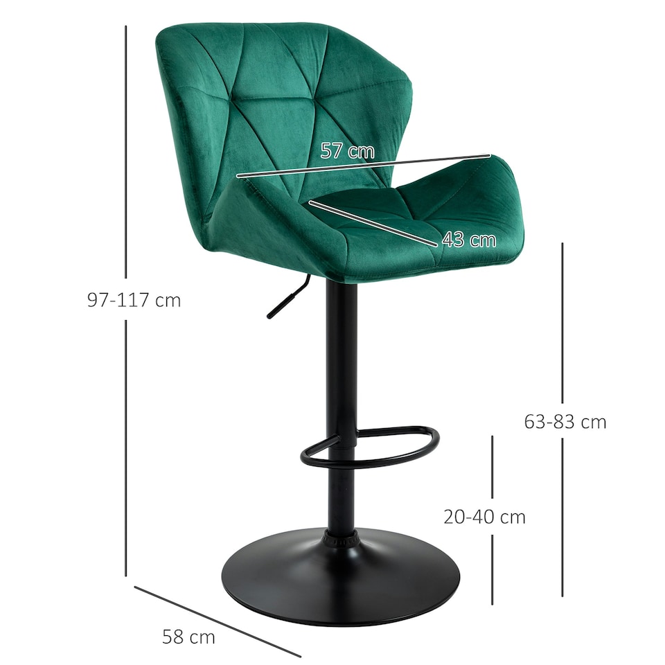 image 1 of HOMCOM Set Of 2 Luxurious Velvet-Touch Bar Stools Metal Frame Footrest Green