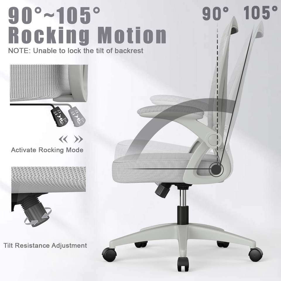 image 1 of Rattantree Ergonomic Office Chair with Flip Up Armrests & Lumbar Support