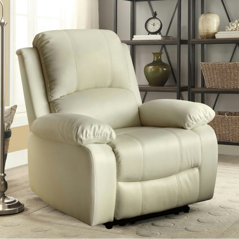 image 1 of Faux Leather Reclining Arm Chair In Ivory