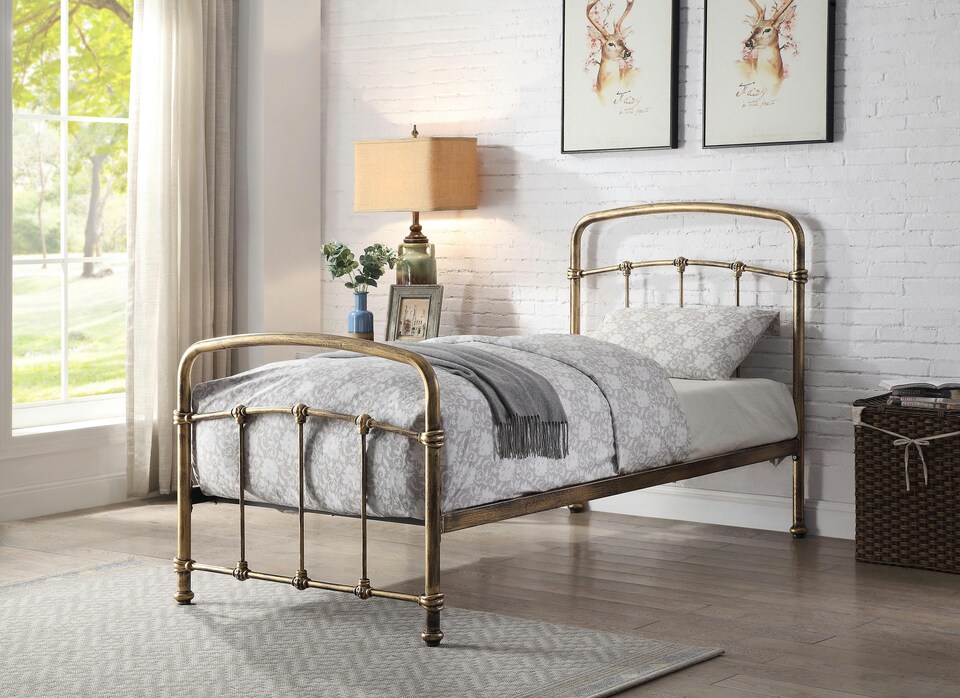 image 1 of Mostyn Single 3ft Antique Bronze Metal Bed Frame | Bronze | Hand painted antique bronze finish | Single