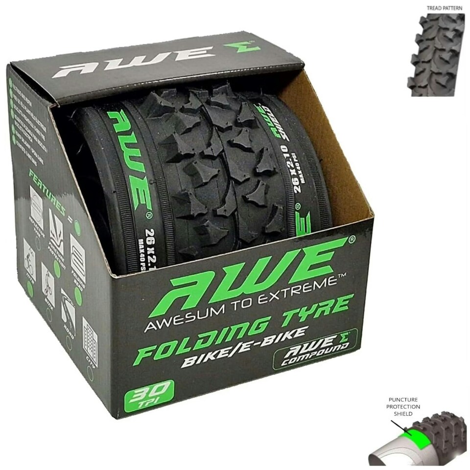 image 1 of AWE AWEShield Puncture Protection Folding Tyre 26" x 2.10" MTB/Bike Tyre 30 TPI