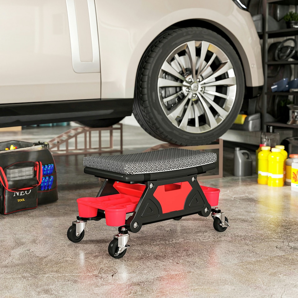 image 1 of HOMCOM Rolling Mechanic Stool, 135kg Capacity Workshop Stool, Black Black