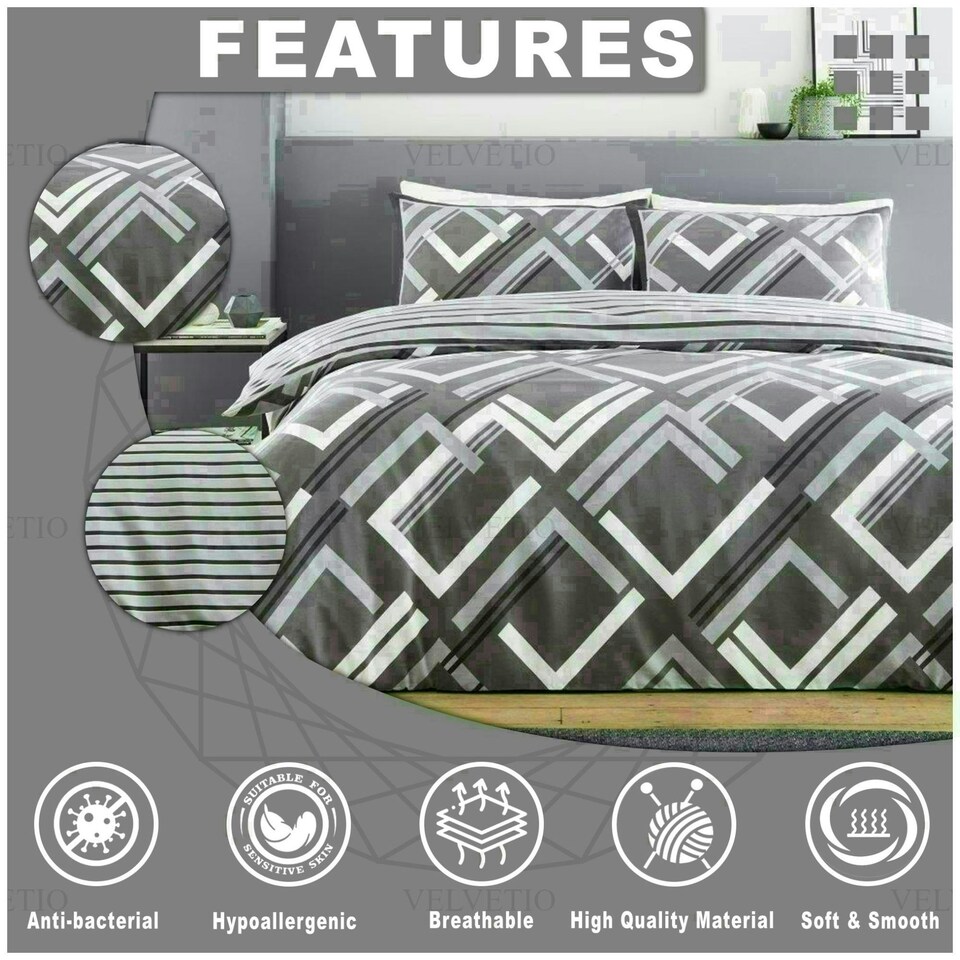 image 1 of Harlow Printed Duvet Cover Set Reversible Polycotton Beddings Grey | King