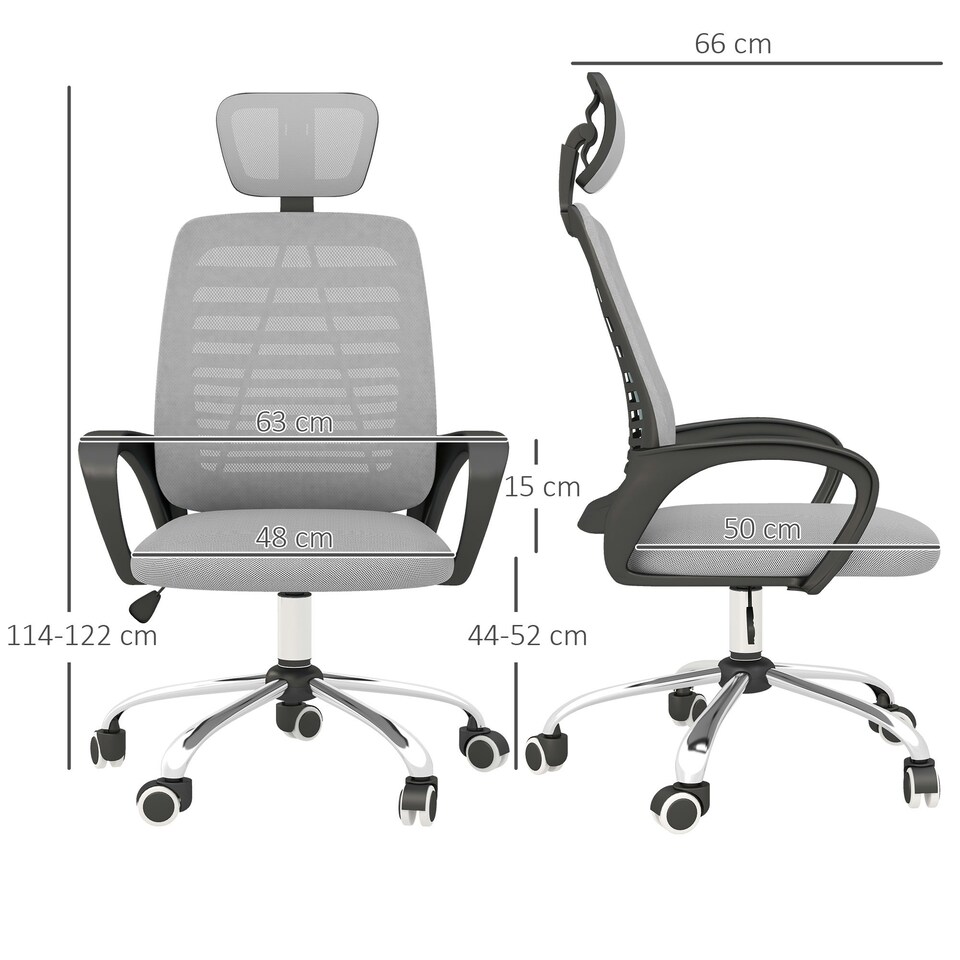 image 1 of Vinsetto Mesh Office Chair, Computer Chair with Rotatable Headrest, Grey