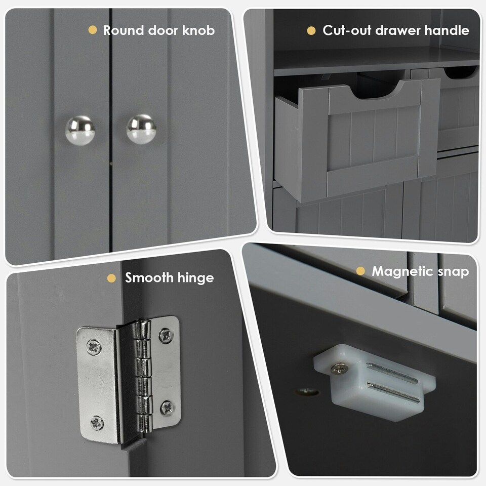 image 1 of COSTWAY Bathroom Cabinet Wooden Storage Cupboard Grey Grey
