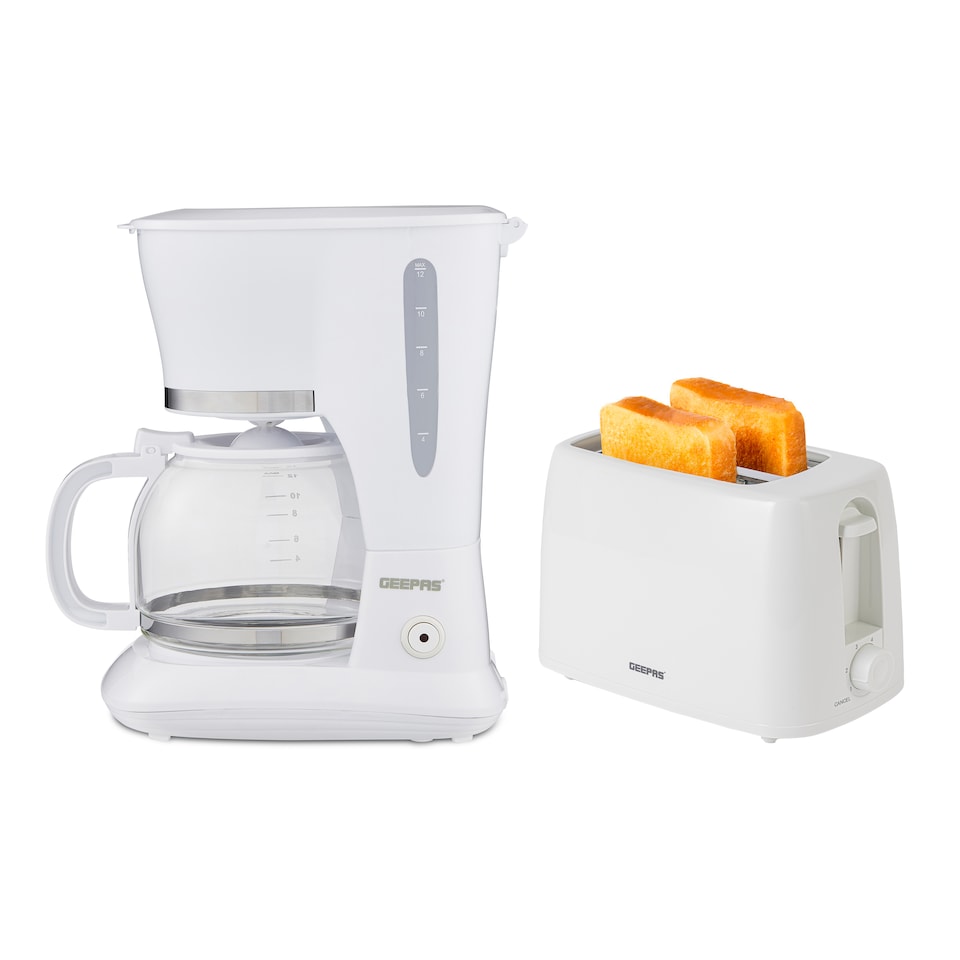 GEEPAS 1.5L Filter Coffee Machine & 2 Slice Toaster Combo Set