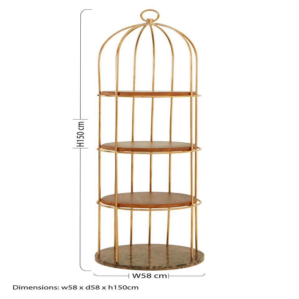 image 1 of Interiors by Premier Stylish Large Cage Design Bookshelf, Durable Bird Cage Design Book Storage Shelf, Spacious Tall Book Shelf Gold