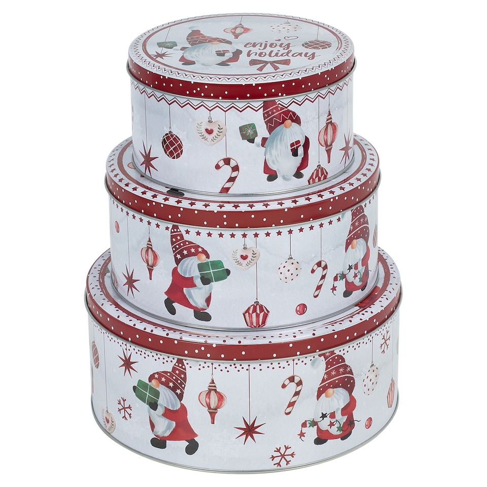 image 1 of Christmas Cookie and Cake Nesting Tin Set | Multi | Santa Gnome | 3