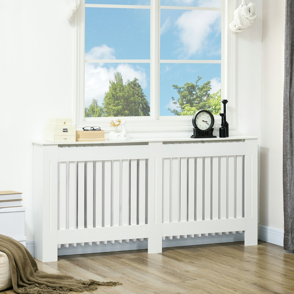image 1 of HOMCOM Radiator Cover Painted Slatted MDF Cabinet Lined Grill 112x19x81cm
