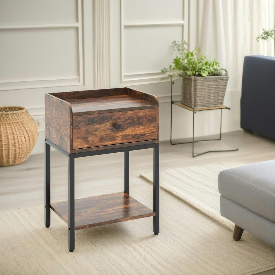 image 1 of Bedside Nightstand Table With Drawer Rustic Brown Brown