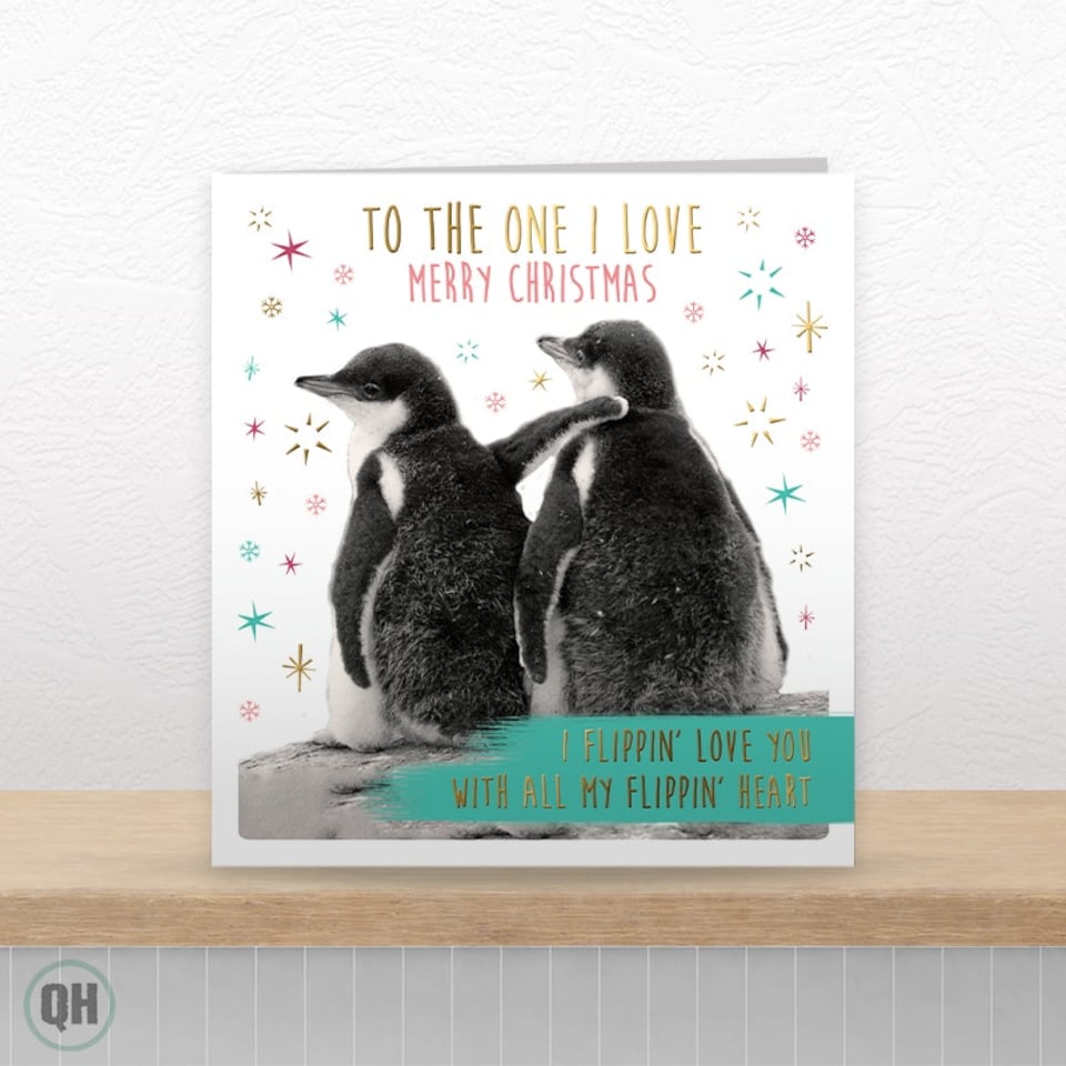 image 1 of Cute Penguin I flippin' love you with all my heart Cute Gold Foil Christmas Card