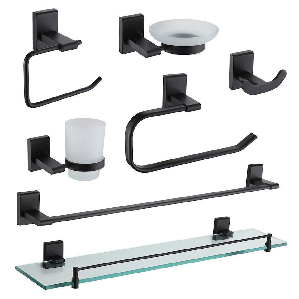 image 1 of Showerdrape Unity Black Stainless Steel Wall Mounted 7 Piece Bathroom Accessory Set | Multi | 1