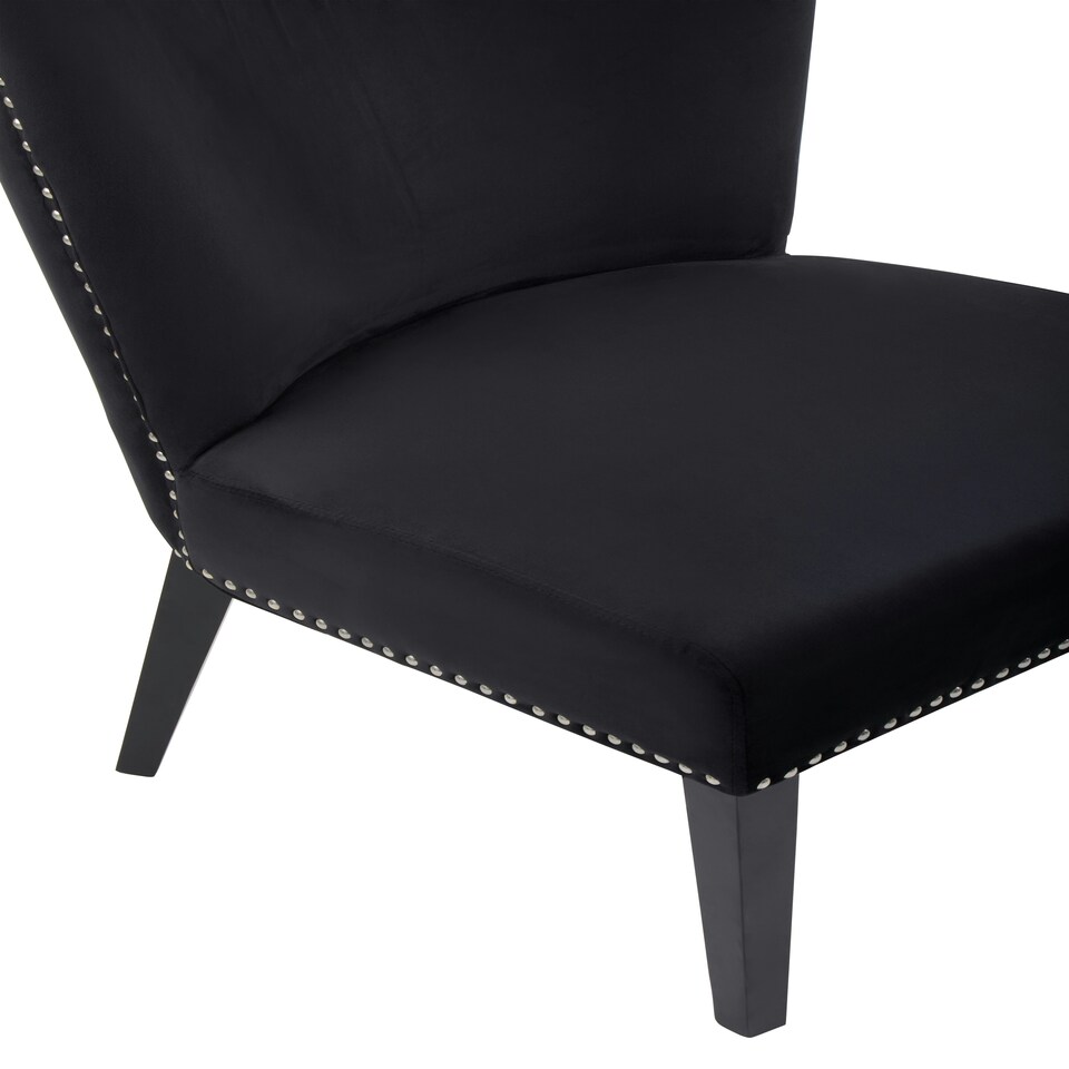 image 1 of Interiors by Premiers Black Velvet Dining Chair, Dining Room Accent Chair, Velvet Upholstered Wing Chair with Wooden Legs