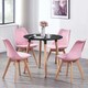 image 8 of Single Scandinavian Dining Chair with Leather Cushions Solid Wood Legs | Pink