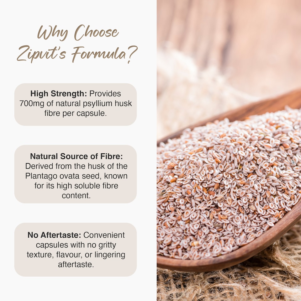 image 1 of Zipvit Psyllium Husk 1400mg, Natural High Strength Fibre Supplement, 120 Vegan Capsules