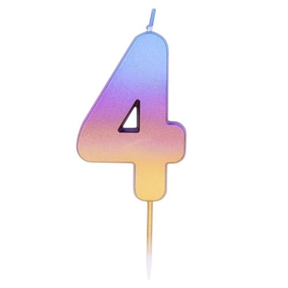 Number 4 Rainbow Ombre Pick Birthday Candle 11cm