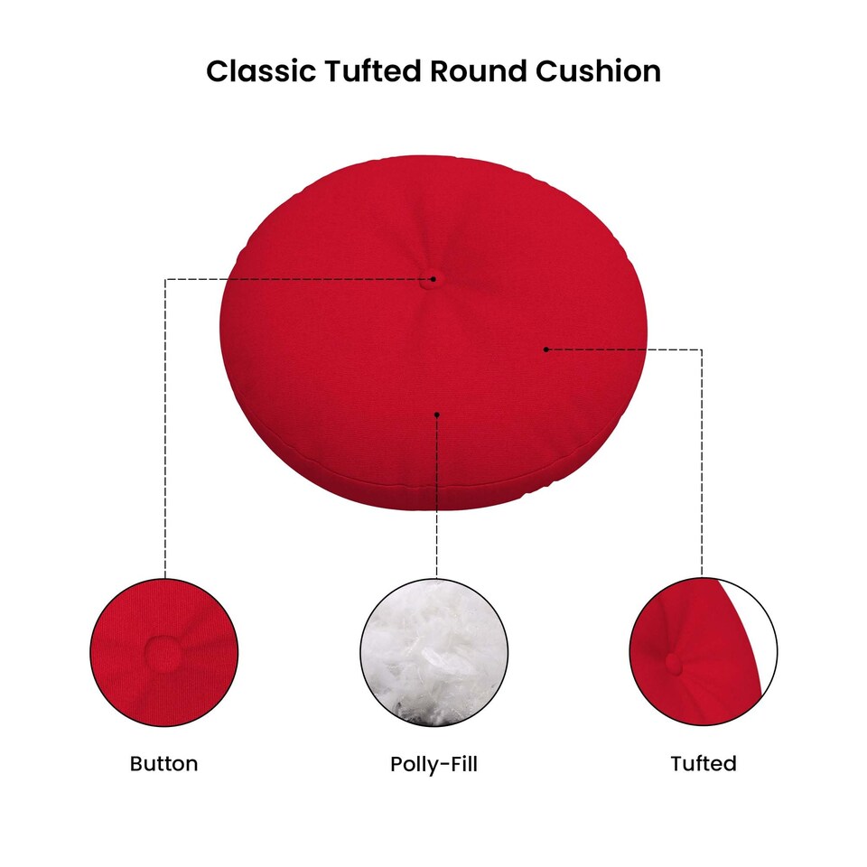 image 1 of Covers&All Sunbrella Round Tufted Seat Cushion, Outdoor Indoor Patio Chair Cushions with Button Accent, 18 x 3, Canvas Jockey Red