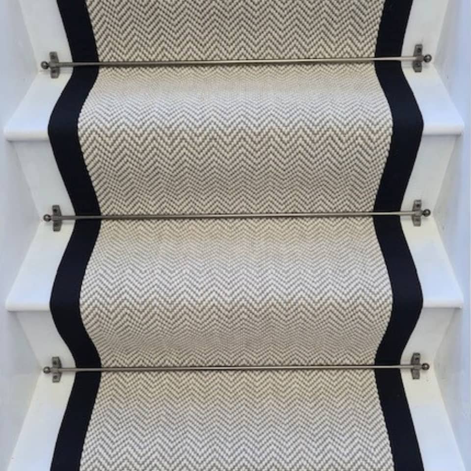 image 1 of Herringbone Dapple Wool Stair Runner with 100% Cotton Black Border Sample