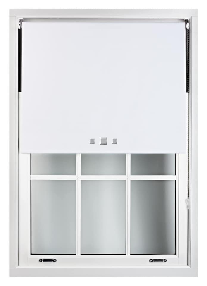 image 1 of FURNISHED Blackout Roller Blinds with Triple Square Eyelets Cut to Size Easy Fit Window Shade | White | White | (W) 150cm x (L) 210cm
