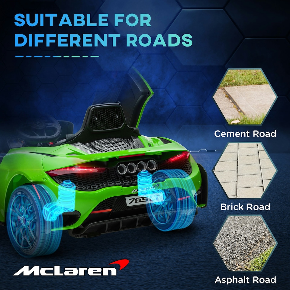 image 1 of AIYAPLAY McLaren 765LT Licensed 12V Kids Ride on Car w/ MP3 Music, Green