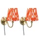 image 4 of ValueLights Neely Pair of - Plug in Antique Brass Easy Fit Wall Lights with Orange Pleated Fabric Tapered Lampshade