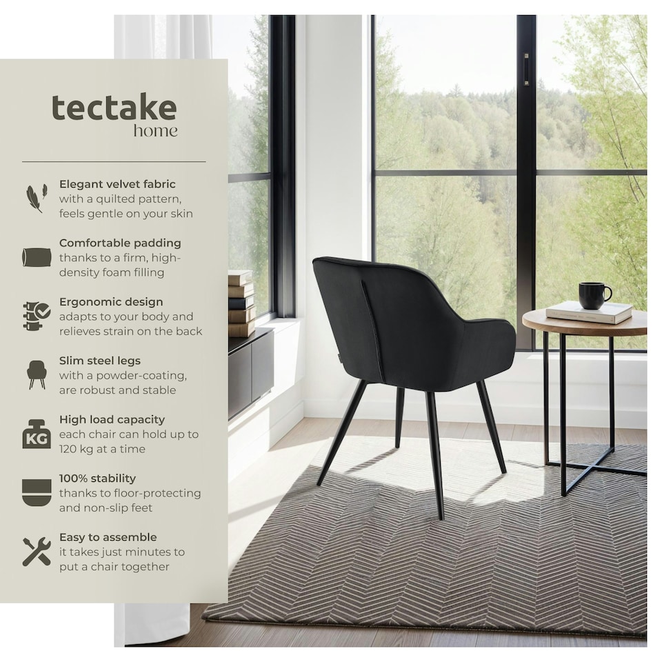 image 1 of Dining Chair Marilyn - velvet look, quilted pattern - per piece Black | Black/Black