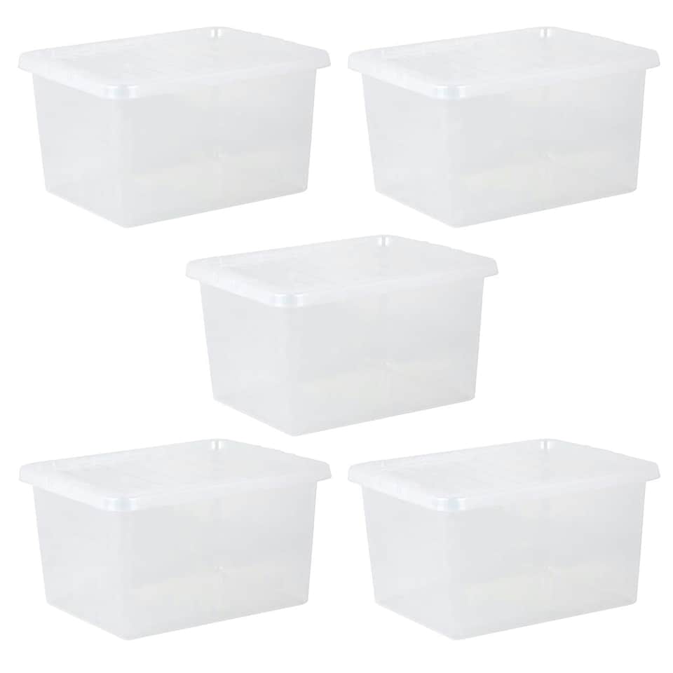 image 1 of Wham Crystal 5 x 31L Stackable Plastic Storage Boxes with Lids Clear Clear
