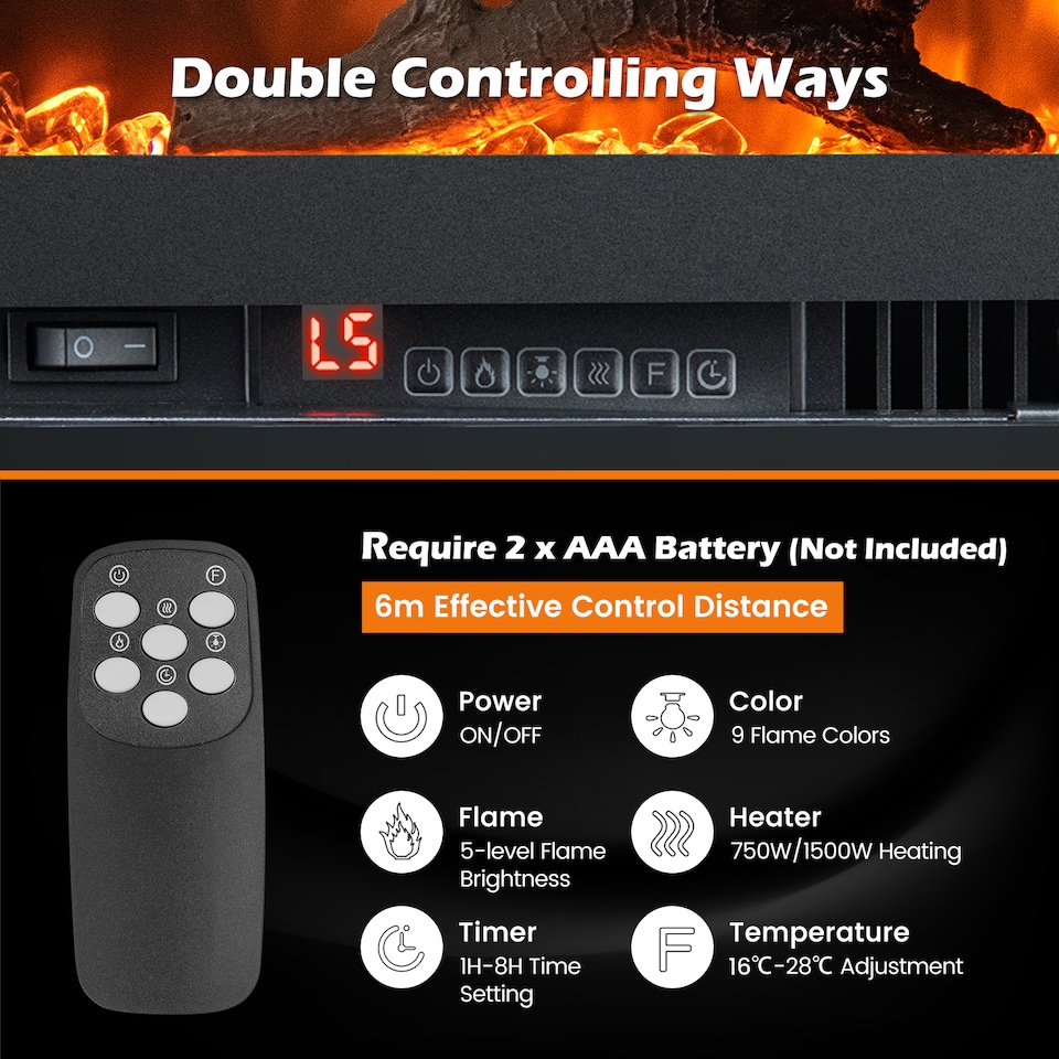 image 1 of COSTWAY 50 Inch Electric Fireplace Linear Fireplace Black