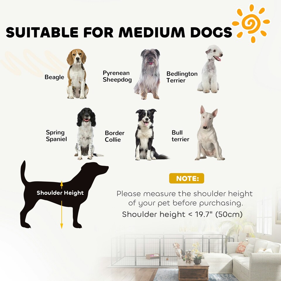 image 1 of PawHut Dog Pen, 12-Panel Puppy Pen for Medium Dogs, 80cm High, Black Black