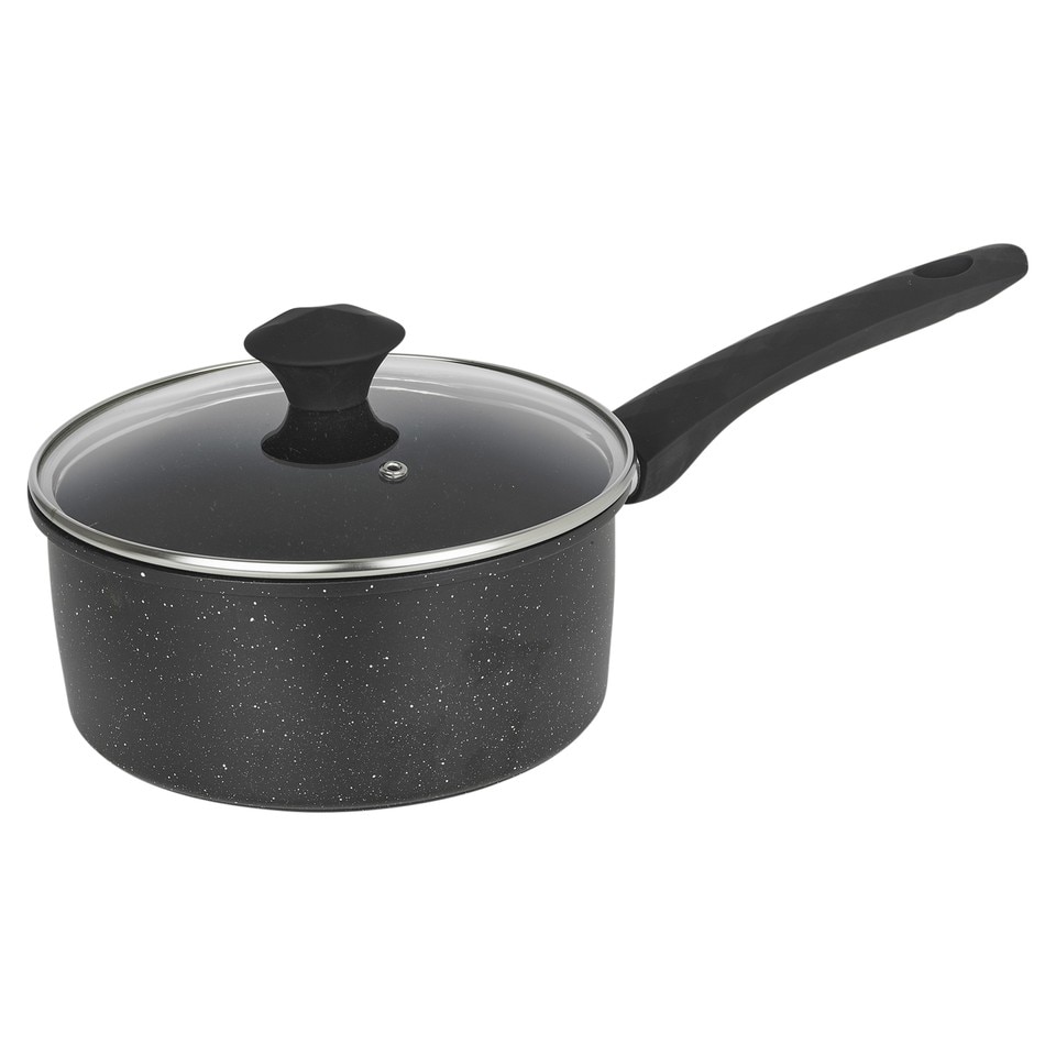 image 1 of Pressed Carbon Saucepans Casserole Pots Frying Pans Induction Soft Touch Handles | Black | Black | 16cm Milk Pan | 1