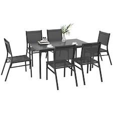 Outsunny 7 Piece Garden Dining Set, 6 Seater Garden Table and Chairs with Parasol Hole, Aluminium Top Table and Texteline Chairs, Outdoor Dining Furniture Set for Patio, Dark Grey