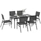 image 1 of Outsunny 7 Piece Garden Dining Set, 6 Seater Garden Table and Chairs with Parasol Hole, Aluminium Top Table and Texteline Chairs, Outdoor Dining Furniture Set for Patio, Dark Grey