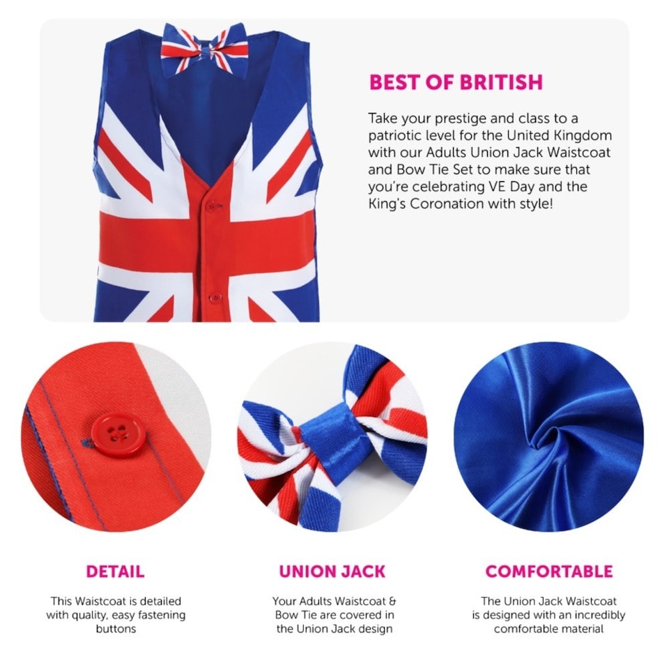image 1 of Union Jack Waistcoat and Bowtie | Blue | XL