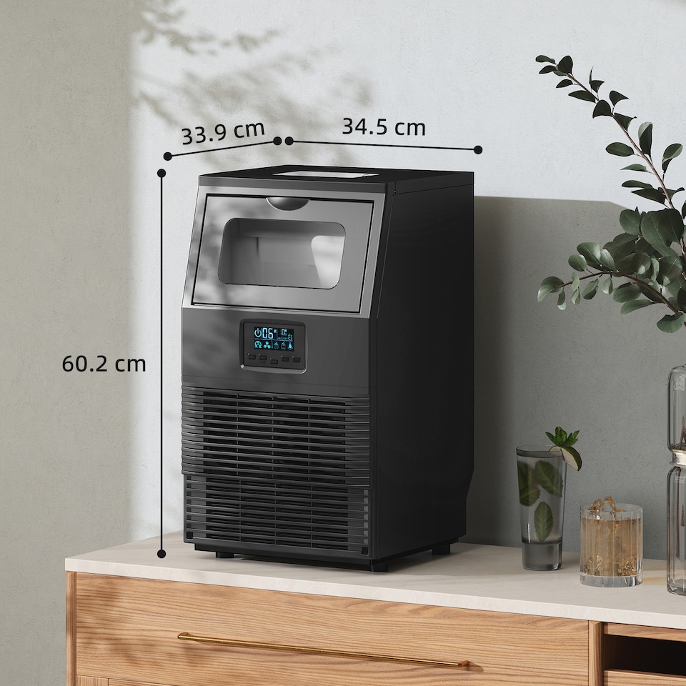 image 1 of HOMCOM Commercial Ice Maker Machine, Freestanding Industrial Ice Cube Maker with Digital Control, Ice Scoop, Self-cleaning, 4kg Ice Storage, 30kg/24 Hours for Home, Office, Bar, Restaurant, Black