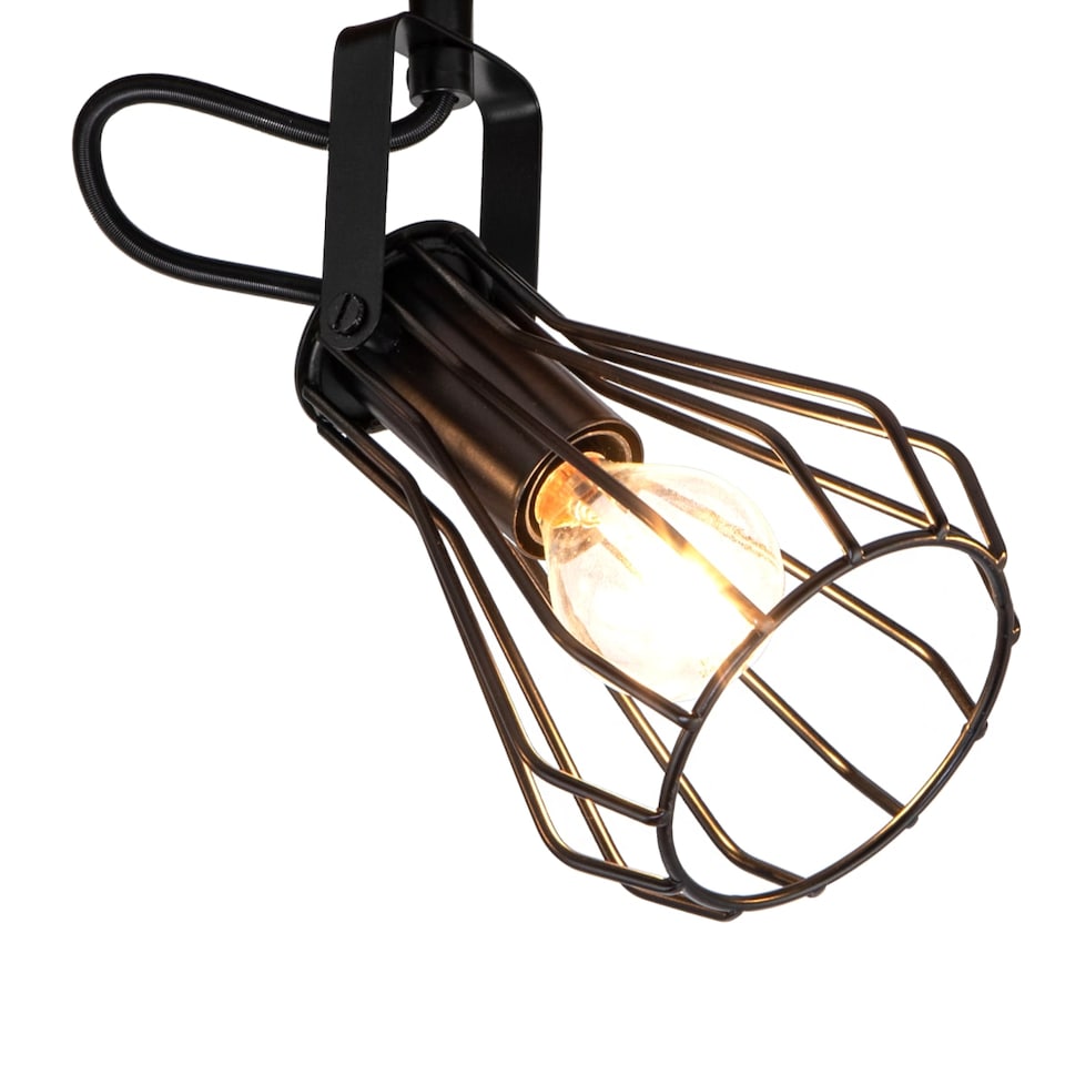 image 1 of COSYLYTE Kendan 3 Light Matt Black Wire Shade Spotlight with Wooden Backplate | Black | Walnut wood | 1