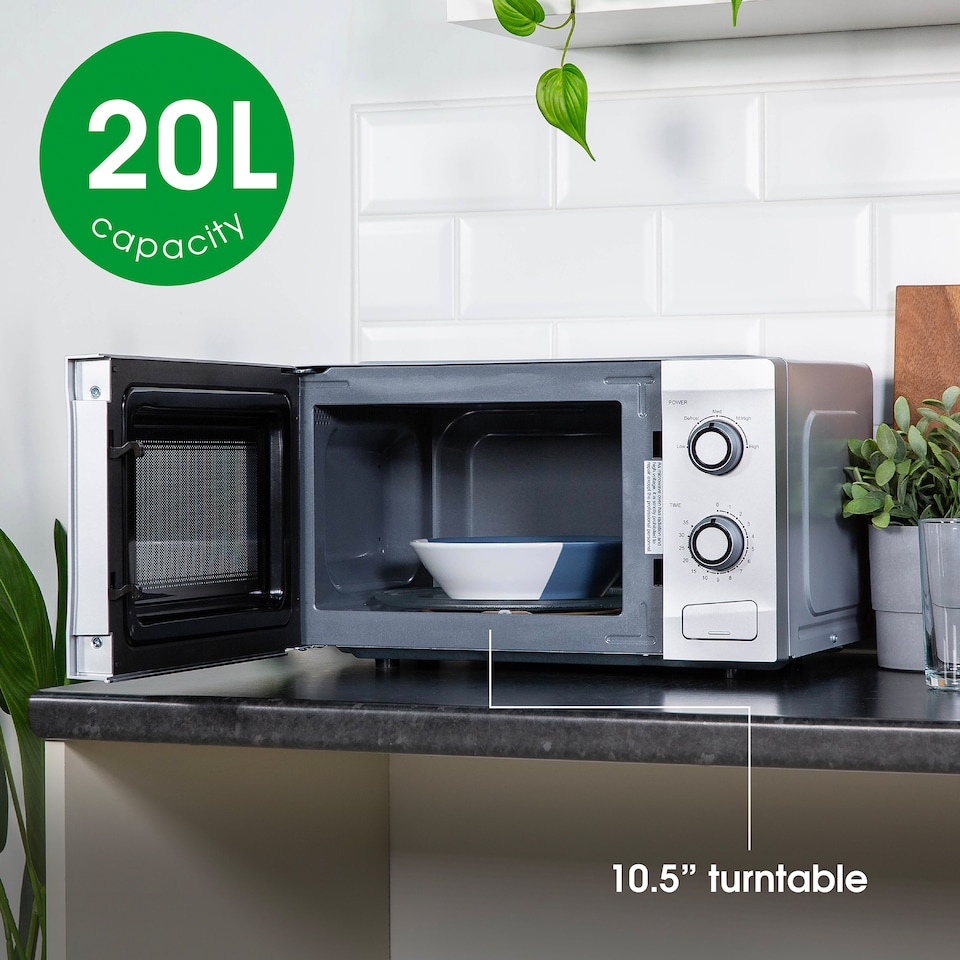 image 1 of Russell Hobbs Manual Microwave 700W 20 Litre with Defrost Setting Silver AMM2001S-M