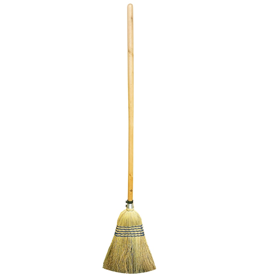 image 1 of Traditional Corn Broom with Natural Straw Bristles Yard Sweeper
