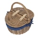 image 2 of Small Antique Wash Finish Oval Wicker Picnic Basket with Blue Lining | Blue | Navy Blue