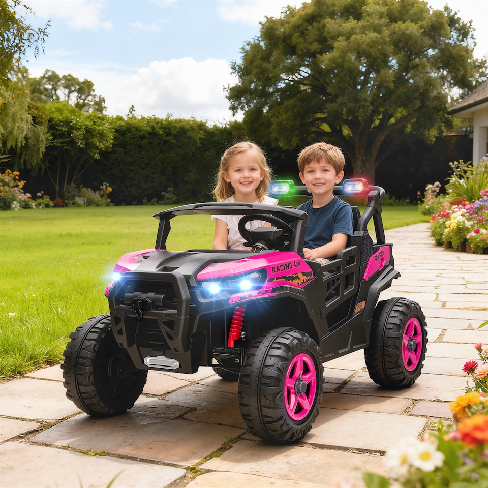 image 1 of AIYAPLAY 24V Electric Ride on Car, 2-Seater Electric Car for Kids with Remote Control, Light, Bluetooth, Soft Start, Suspension Spring, 2 Motors Children Ride on Toy UTV Truck | Pink