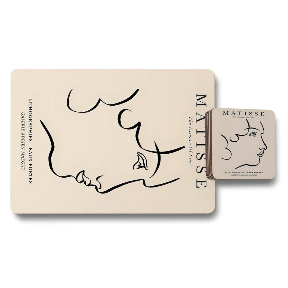 Matisse The Essence Of Line Placemat Coaster Set 12 Piece With Wood ...