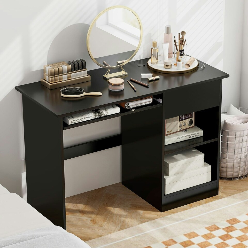 image 1 of COSTWAY Computer Desk Workstation Laptop Table w/Drawer Black Black
